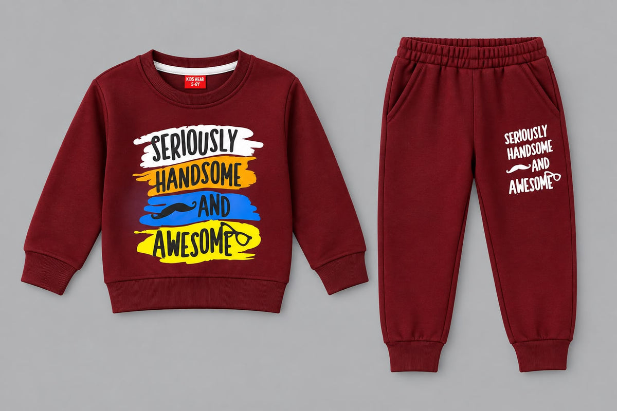41.Kids "Seriously Handsome and Awesome" Sweatshirt and Joggers Tracksuit Set (Ages 1–12 Years)