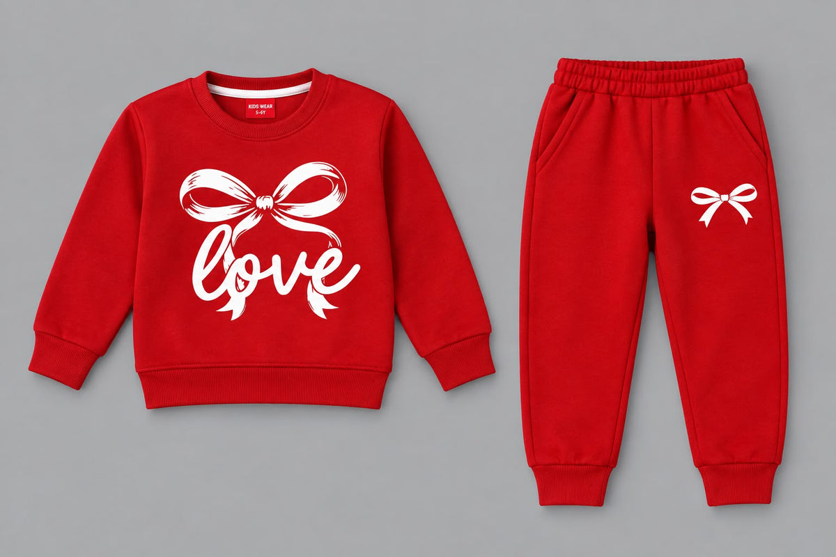 40.Kids "Love" Bow Printed Sweatshirt and Joggers Tracksuit Set (Ages 1–12 Years)