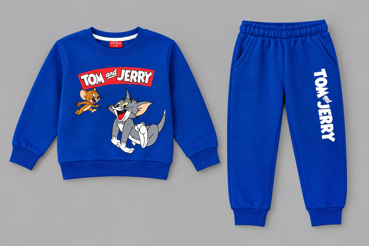 39.Kids "Tom and Jerry" Printed Sweatshirt and Joggers Tracksuit Set (Ages 1–12 Years)