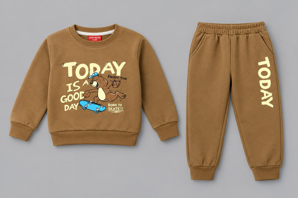 38.Kids "Today Is A Good Day" Skateboarding Bear Tracksuit Set (Ages 1–12 Years)