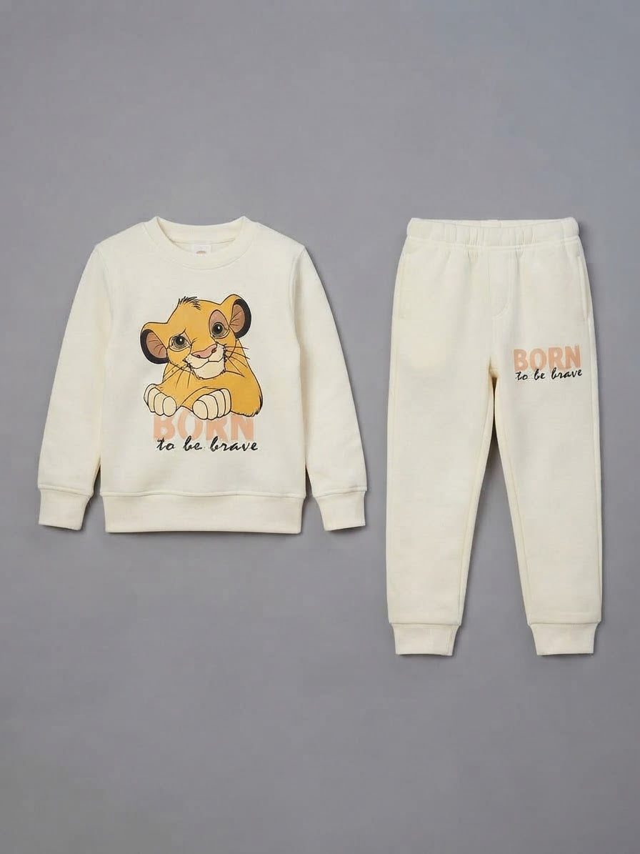 34.Kids’ Lion Cub “Born to Be Brave” Sweatshirt & Jogger Set | Ages 1–12 Years