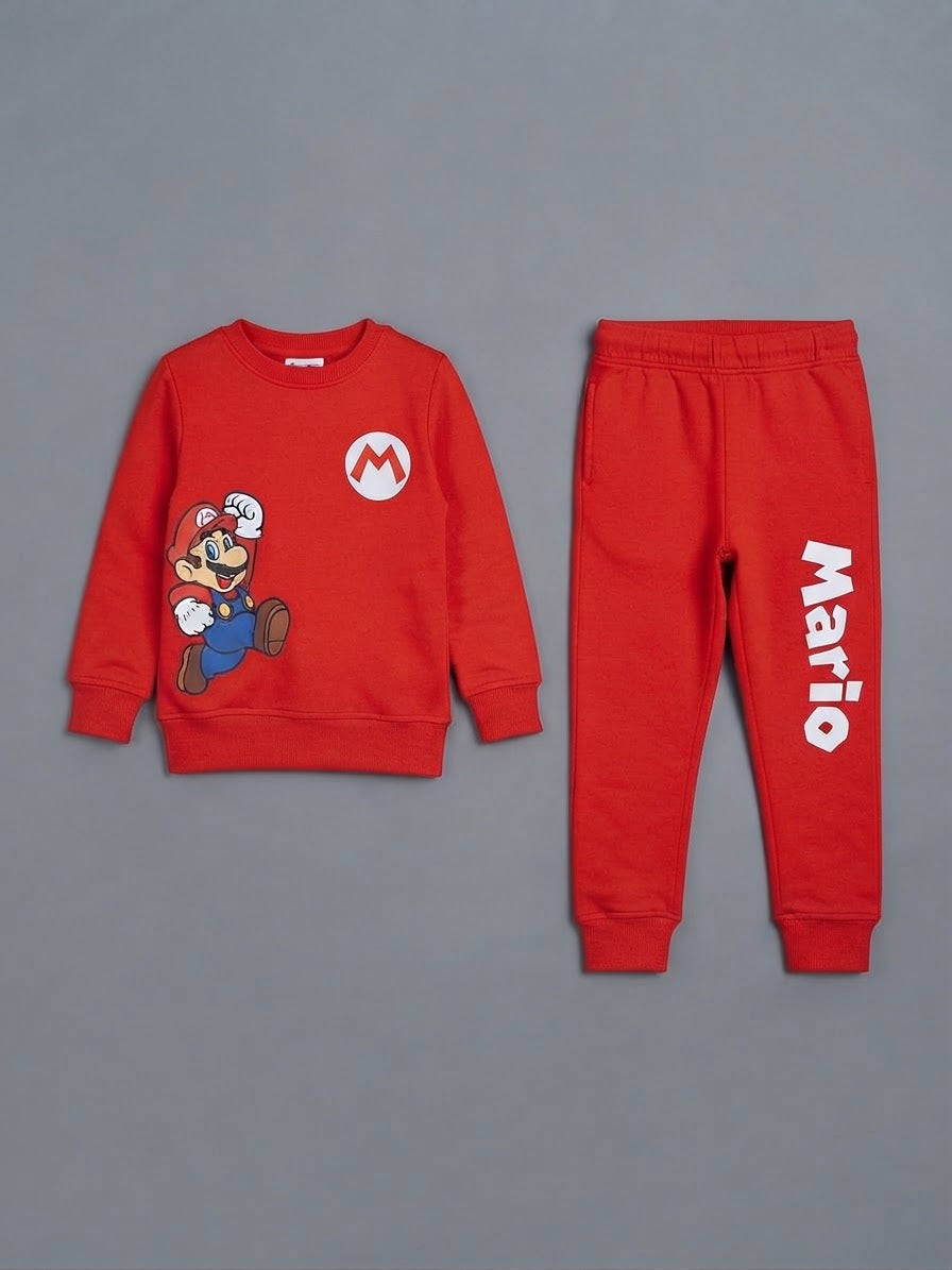33.Kids’ Super Mario Red Sweatshirt & Jogger Set | Ages 1–12 Years