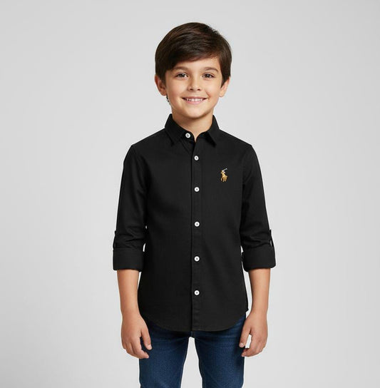 51. Premium Black Long-Sleeve Shirt by Polo Ralph Lauren. Age 3-13 years
