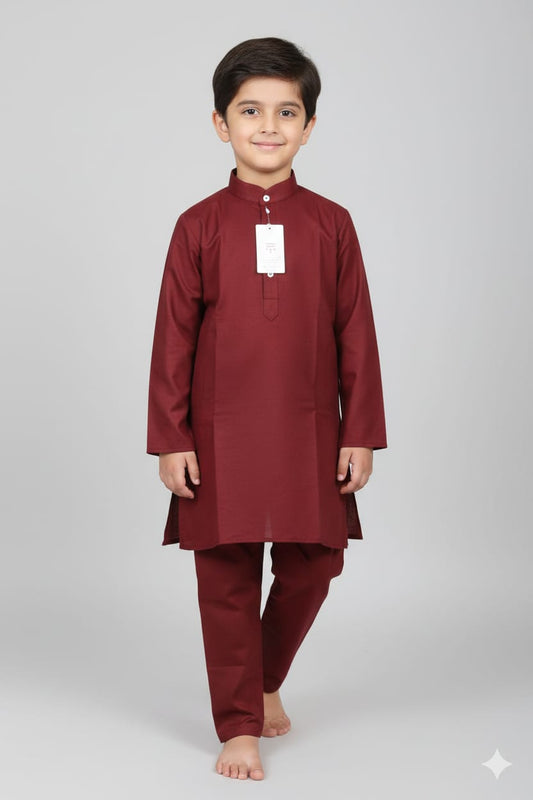 43 Kids Rust Maroon Kurta Pajama Set – Classic Contemporary Fit Sizes 1-6 years