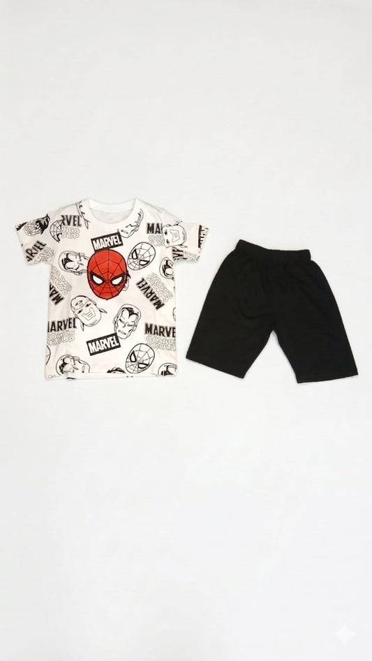 1.Marvel Spider-Man Kids Summer Set – Graphic T-Shirt & “Hello Summer” Shorts Outfit Size 1-10 year.