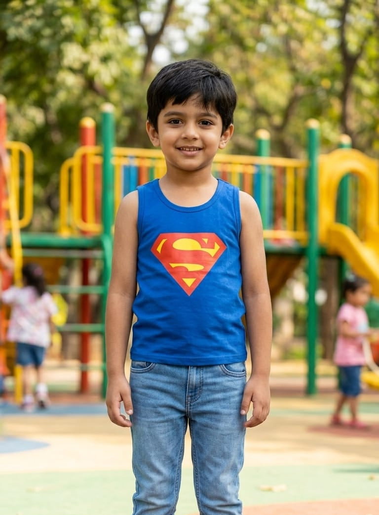 29. Superhero Superman Sleeveless Summer Tank Top for Boys – Blue Cotton Vest | Age 9 Months to 6 Years