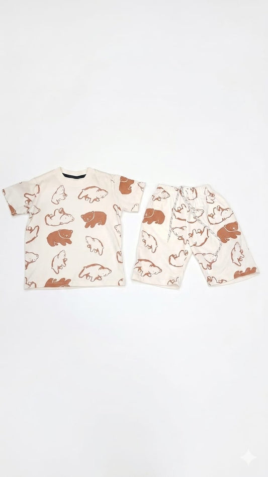 1. Cozy Bear All-Over Print Kids' T-Shirt & Shorts Set (Ages 1-12 Years)