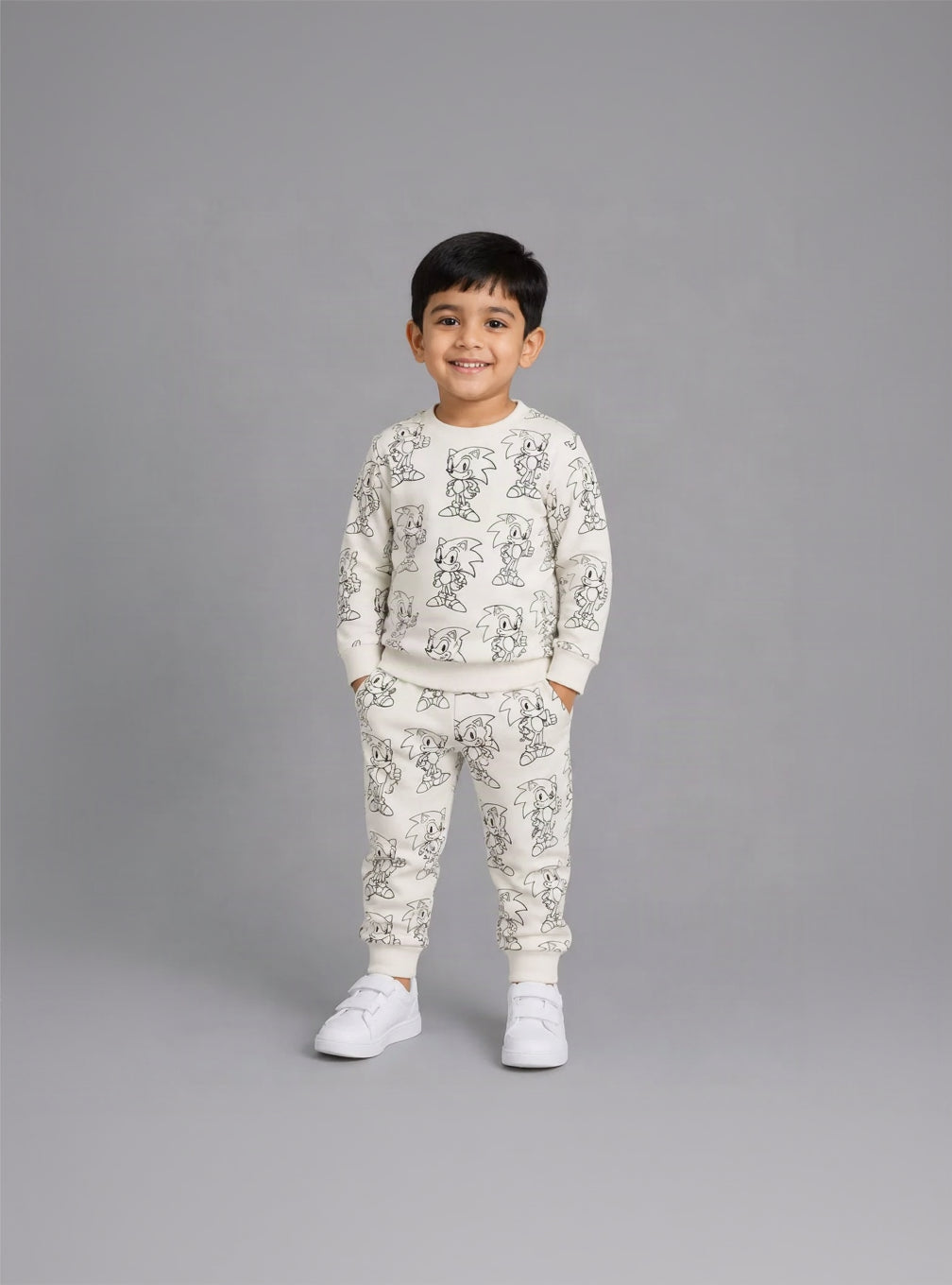 14.Kids' Sonic Character All-Over Line Art Sweatshirt & Joggers Tracksuit Set (Ages 1–12 Years)
