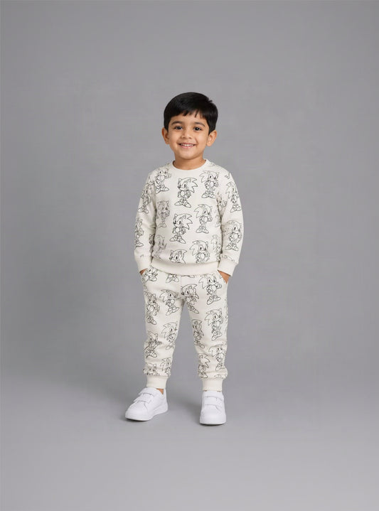 14.Kids' Sonic Character All-Over Line Art Sweatshirt & Joggers Tracksuit Set (Ages 1–12 Years)