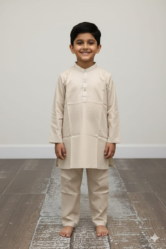 44 Kids Light Beige Kurta Pajama Set – Minimal Modern. Fit Sizes 1-6 years