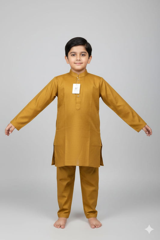 41 Mustard Yellow Classic Kurta & Trousers Set. Size 1-6 years